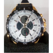 Relógio TECH MARINER Modelo 1009B Dourado e Preto- Pulseira de Silicone - Alta qualidade – Relógio Masculino Luxo - Original